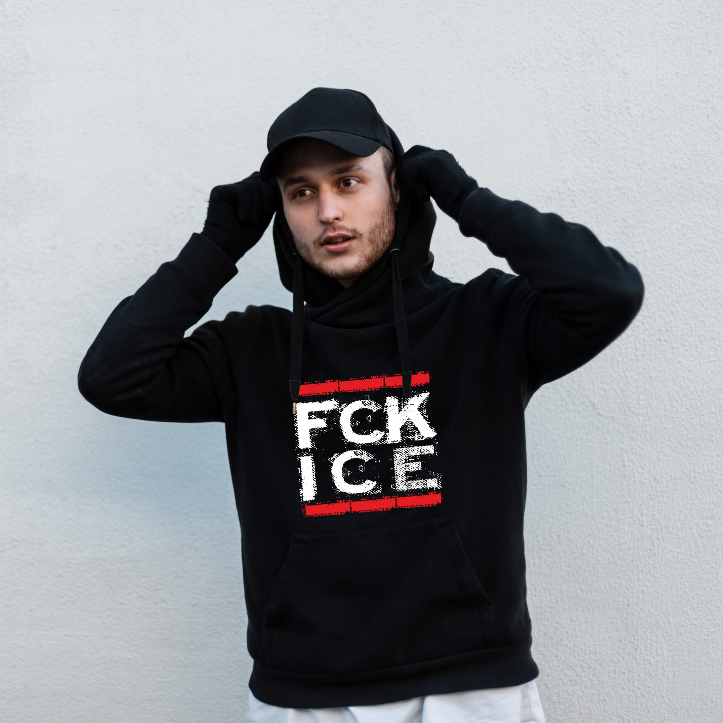 Midweight activist hoodie against ICE and deportation. Ethically made Stanley/Stella sweatshirt for migrant rights, abolition, and resistance. No borders. No cages.